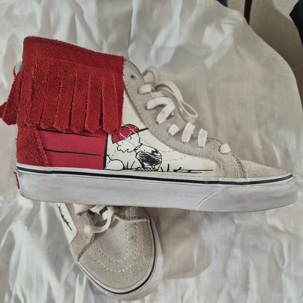 Vans Red and White Suede Graphic Sneakers